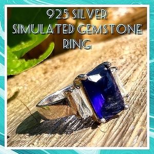 925 Silver Emerald Cut Simulated Gemstone Ring